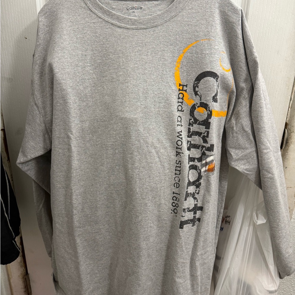 Carhartt Gray Long Sleeve Tee with Orange Logo